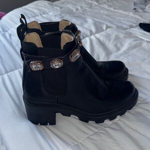 Steve Madden Black Ankle Boots with Gem Accents
